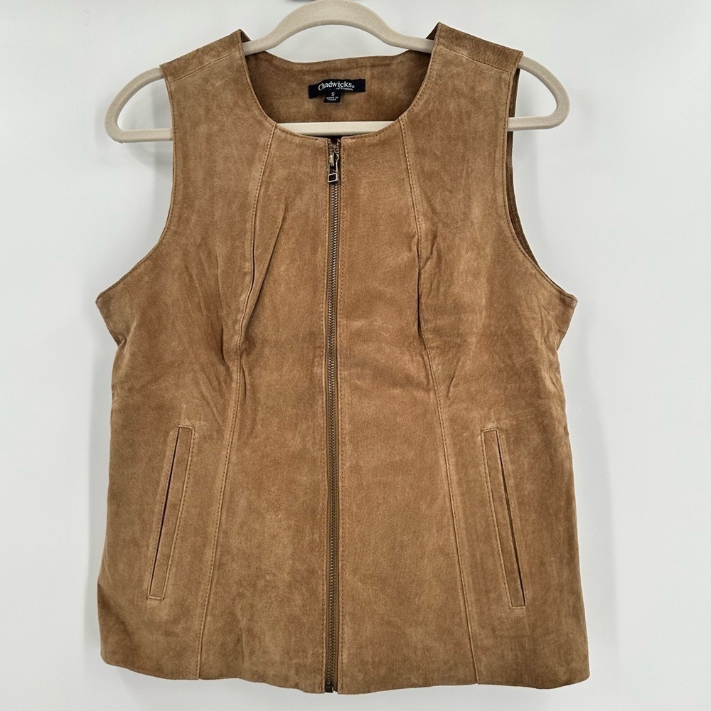 CHADWICKS of Boston Women’s 100% Leather Tan Zip Down Lined Vest Size Small